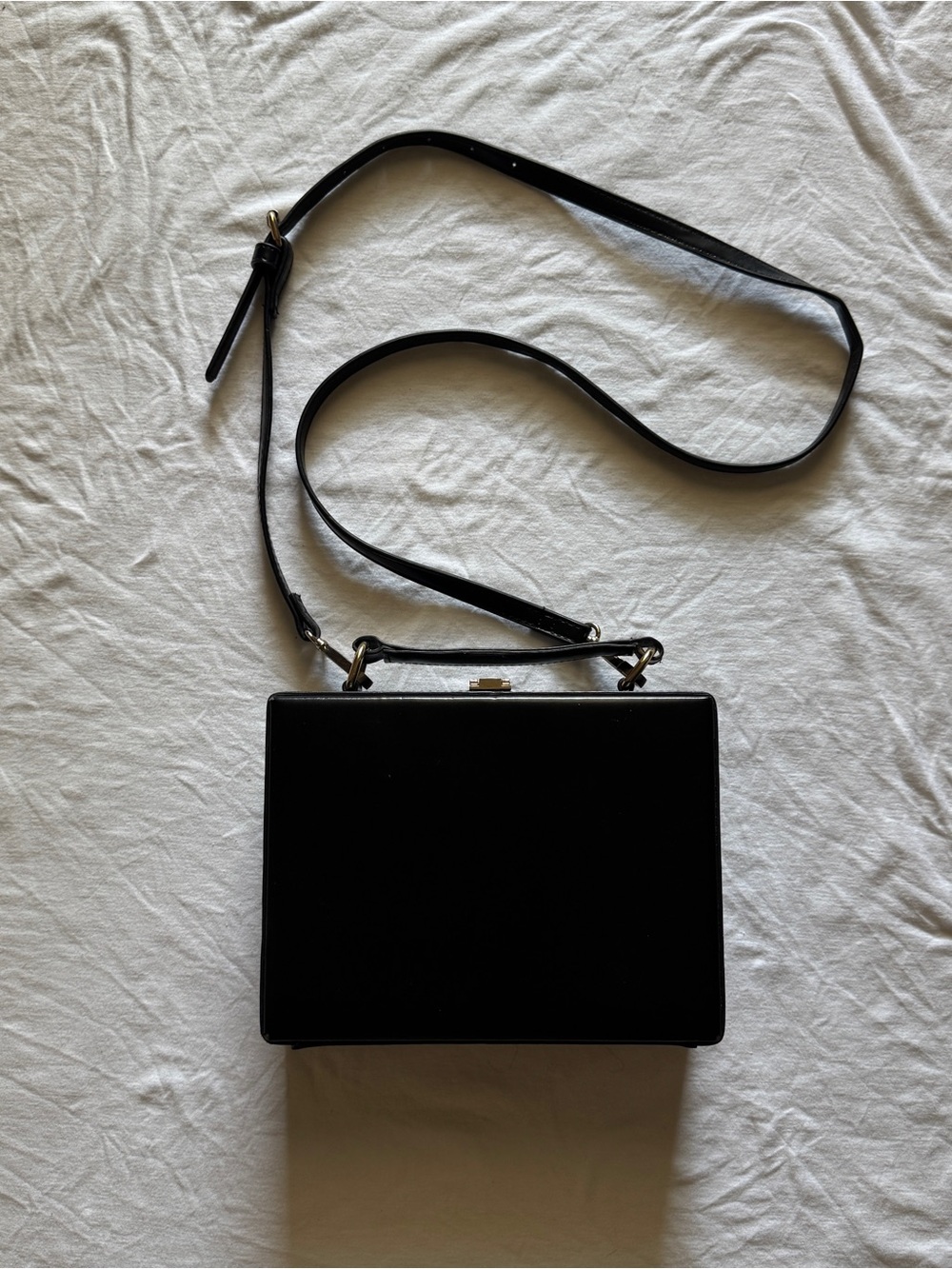 a new day Black Mini Box Crossbody with Gold Hardware